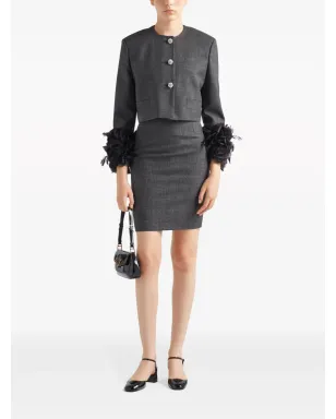Prada フェザートリム付きシングルブレスト ウールジャケット - グレー - サムネイル2