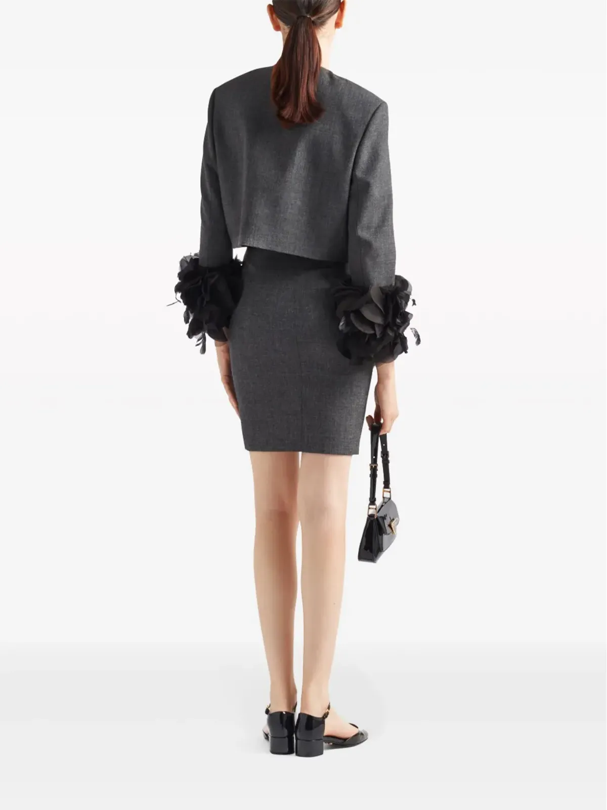 Prada フェザートリム付きシングルブレスト ウールジャケット - グレー - 画像3