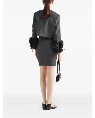 Prada フェザートリム付きシングルブレスト ウールジャケット - グレー - サムネイル3