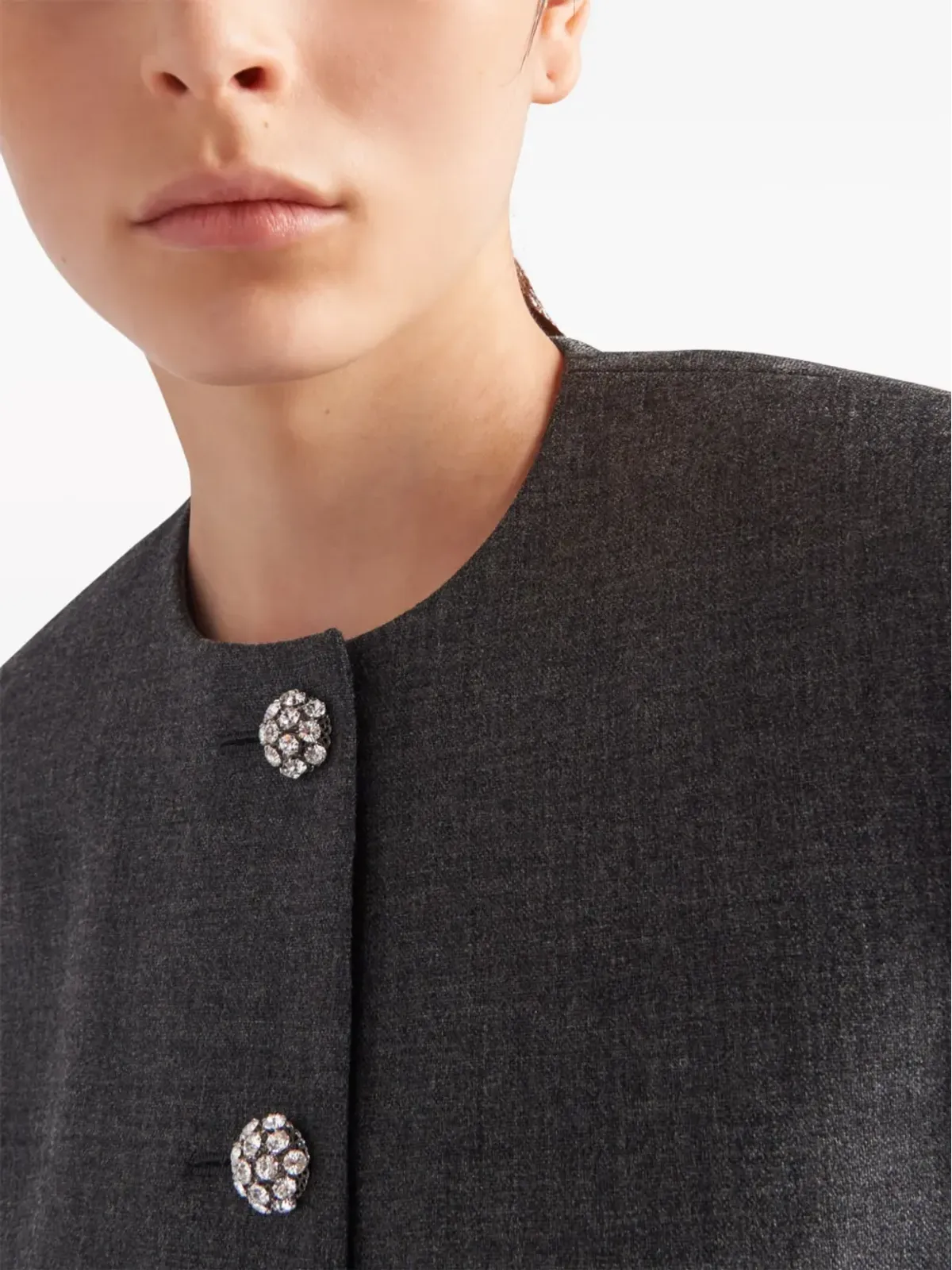 Prada フェザートリム付きシングルブレスト ウールジャケット - グレー - 画像4