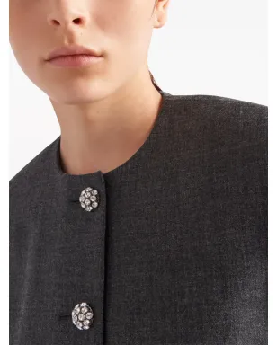 Prada フェザートリム付きシングルブレスト ウールジャケット - グレー - サムネイル4