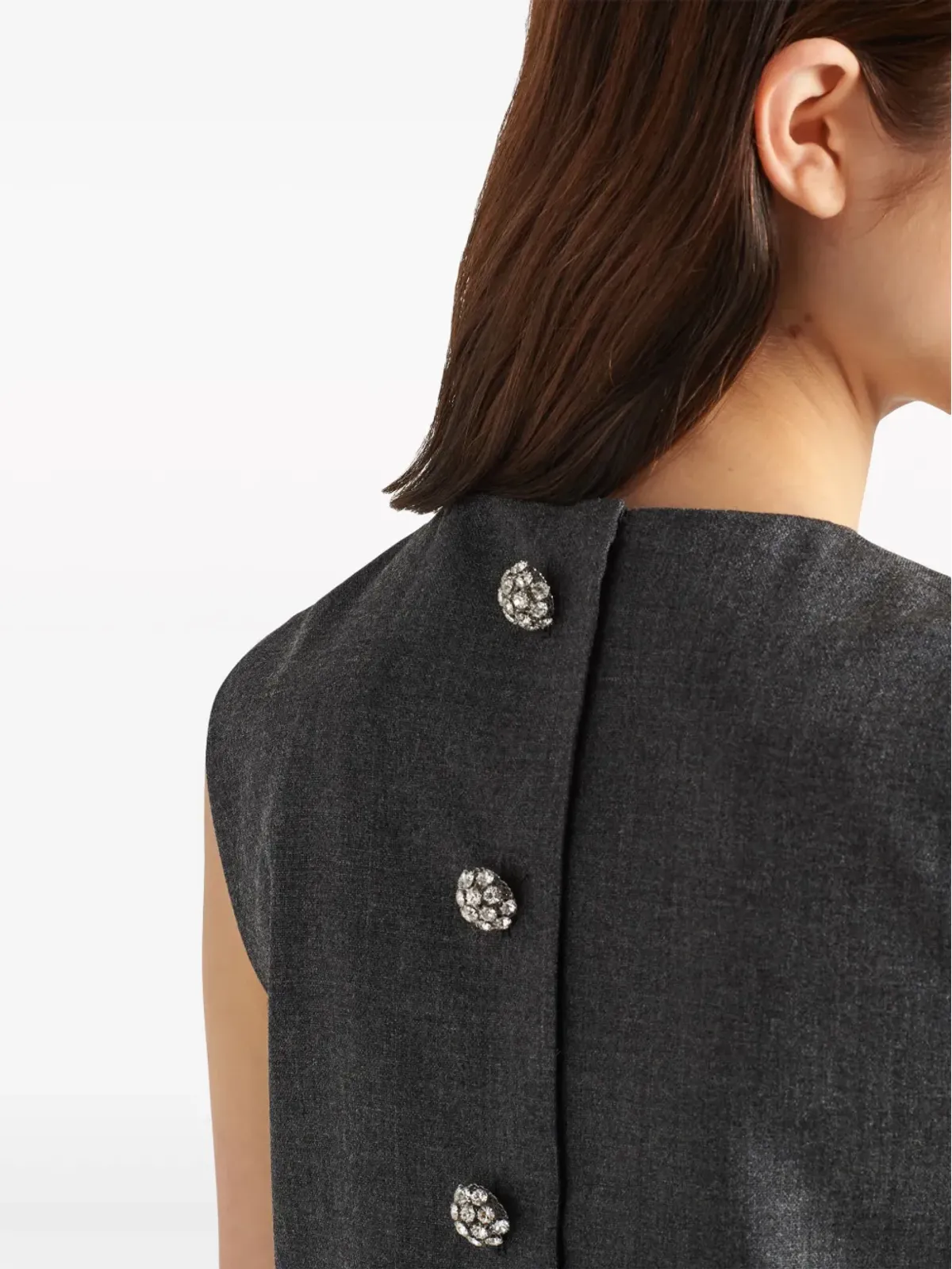 Prada 花弁状トリム付き ウール ミニドレス - グレー - 画像5