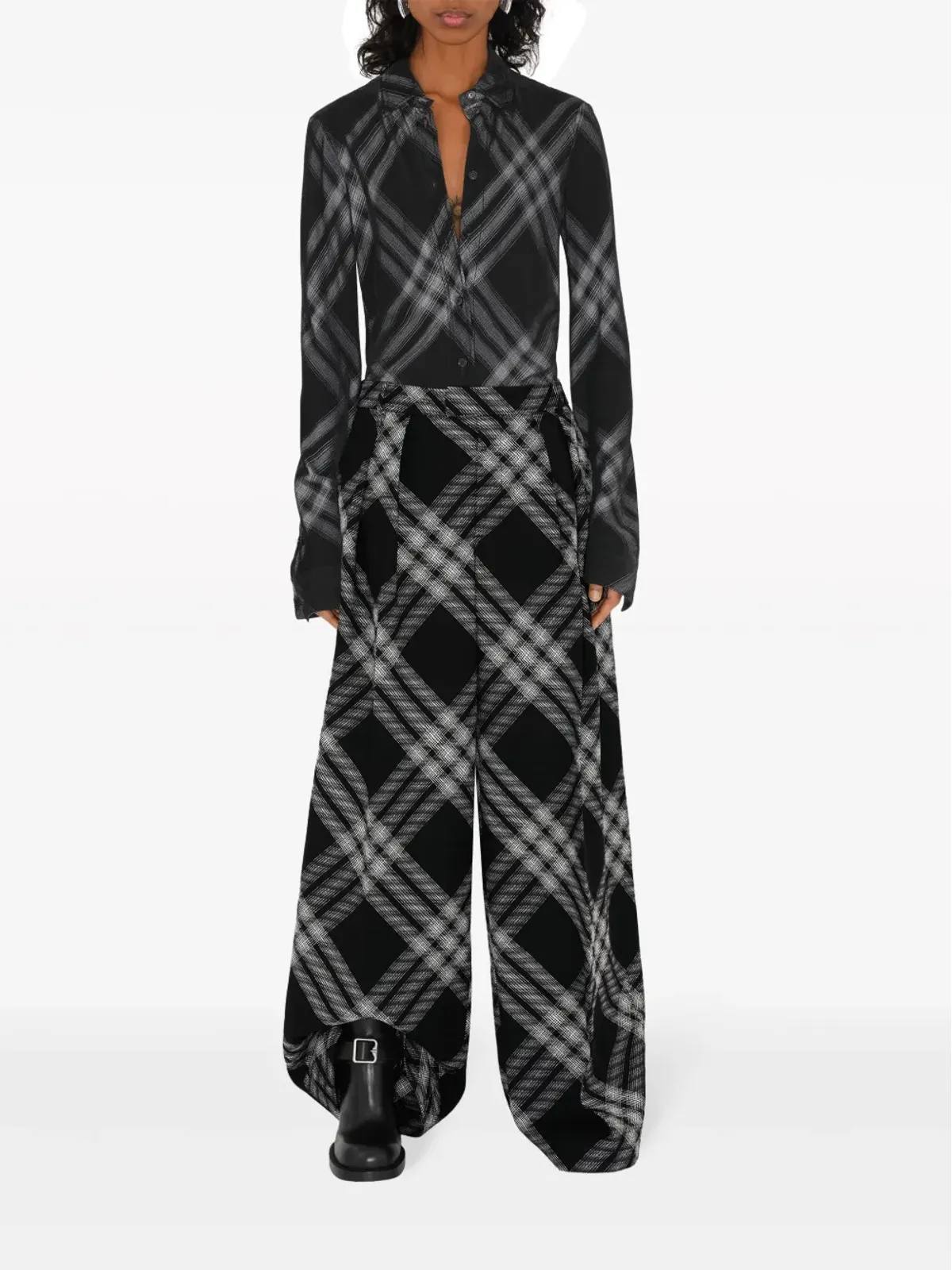 Burberry ビンテージ チェック柄 ウールパンツ - ブラック - 画像2