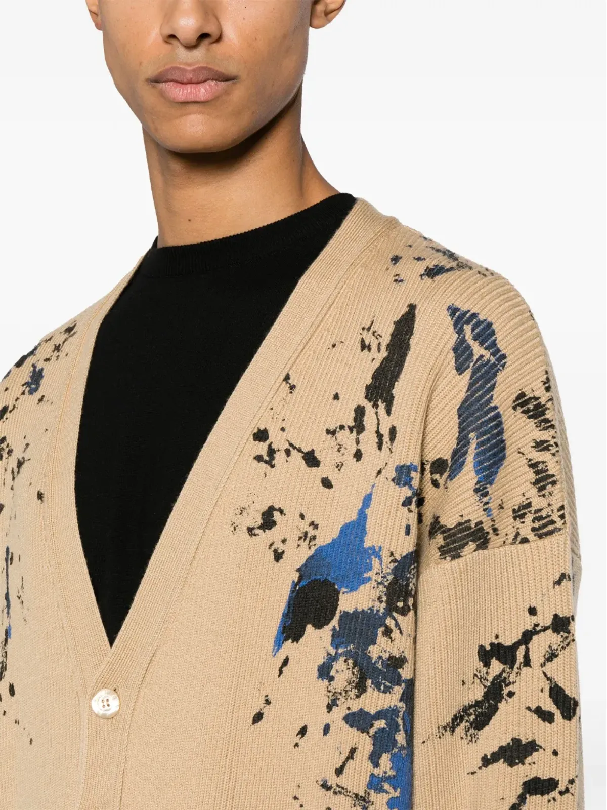 Moschino ペイントスプラター ウール カーディガン ブラウン - 画像5