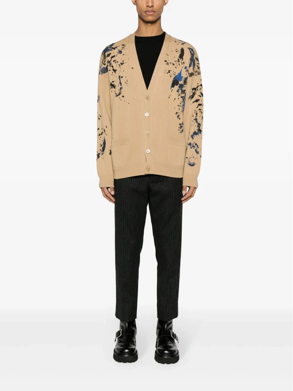 Moschino ペイントスプラター ウール カーディガン ブラウン - 画像2