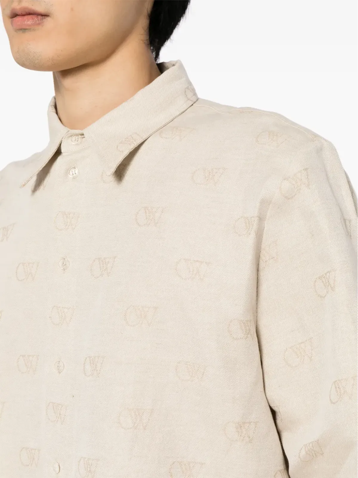 Off-White ロゴジャカード コットンリネン シャツ - 画像5
