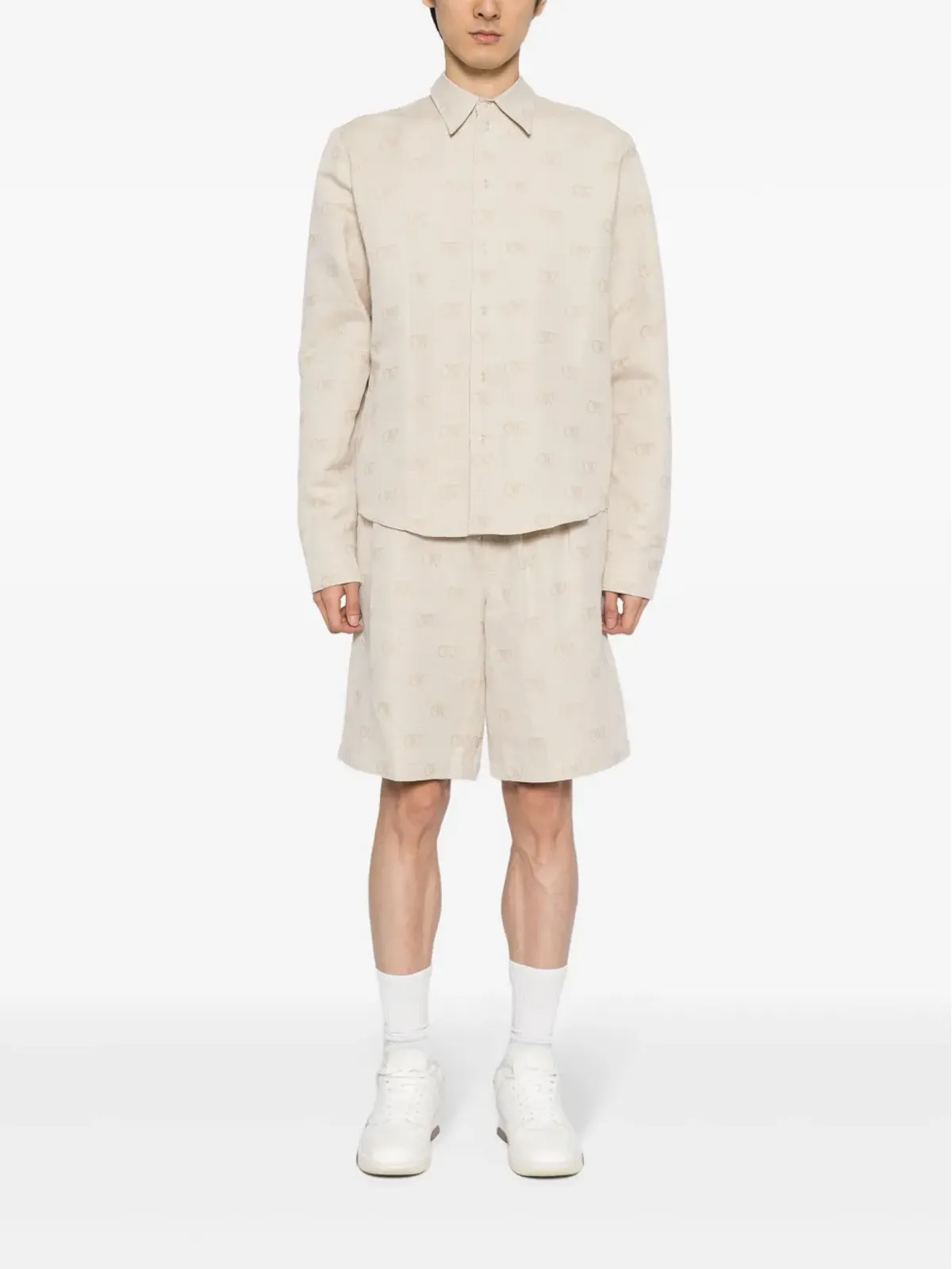 Off-White ロゴジャカード コットンリネン シャツ - 画像2