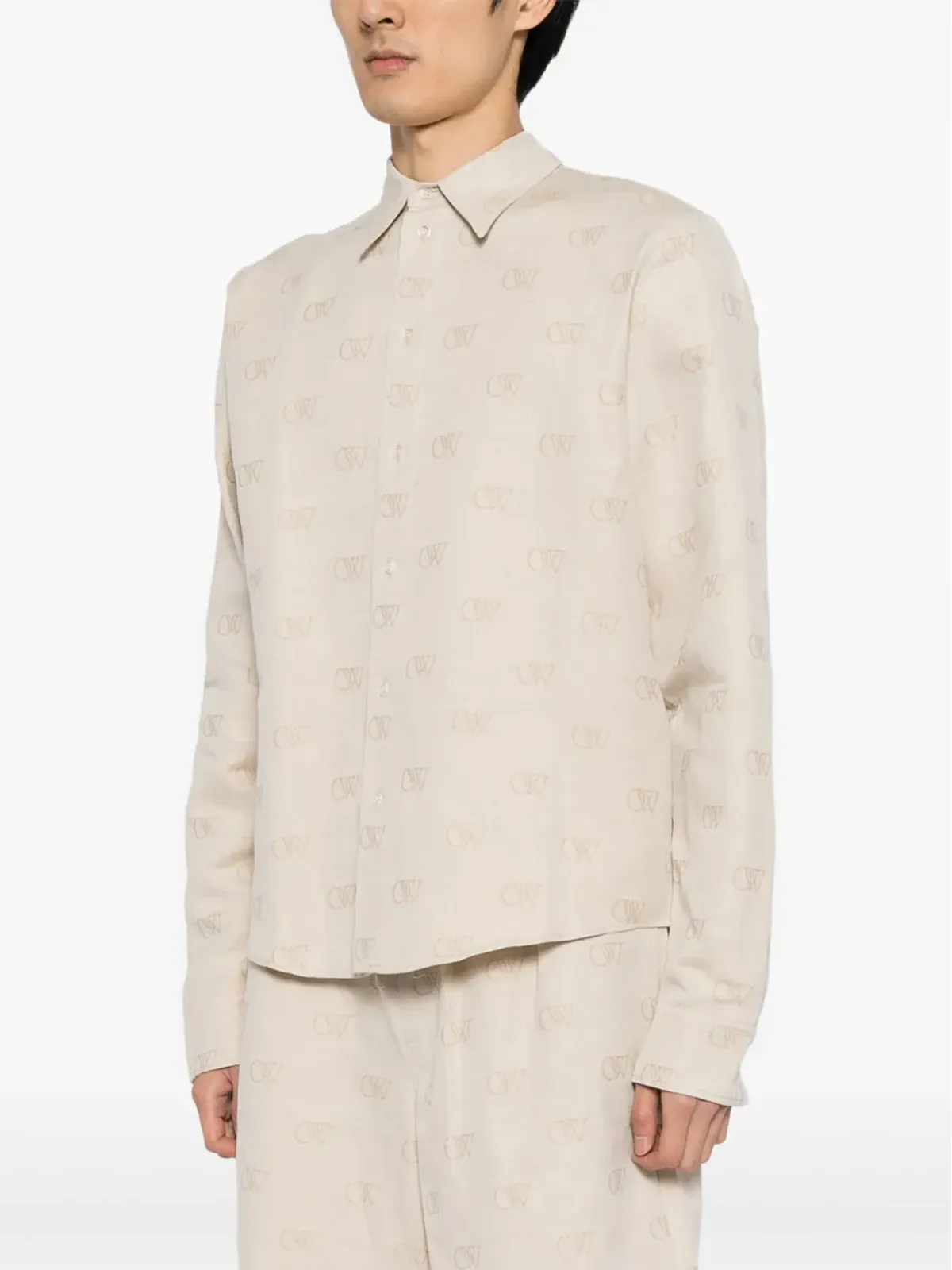 Off-White ロゴジャカード コットンリネン シャツ - 画像3