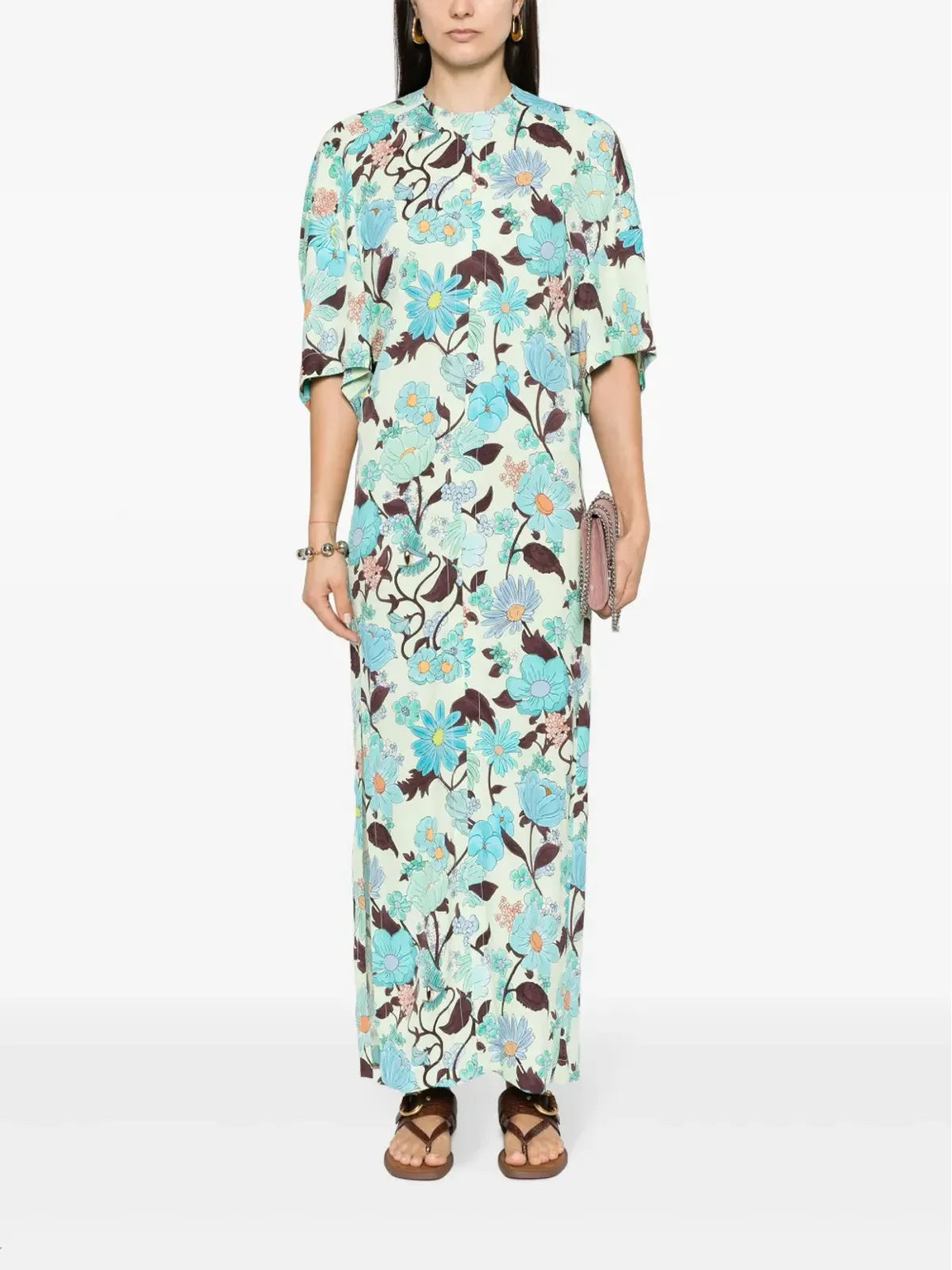 Stella McCartney ガーデンプリント クレープ ロングドレス グリーン - 画像2
