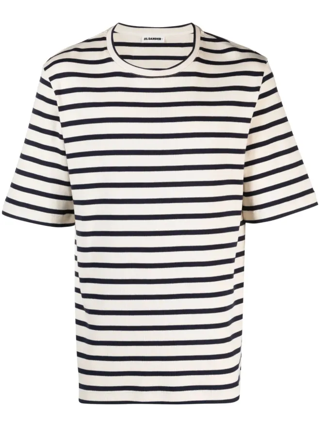 Jil Sander Jil Sander ストライプ柄リブ編みコットンTシャツ - ニュートラルカラーの商品画像
