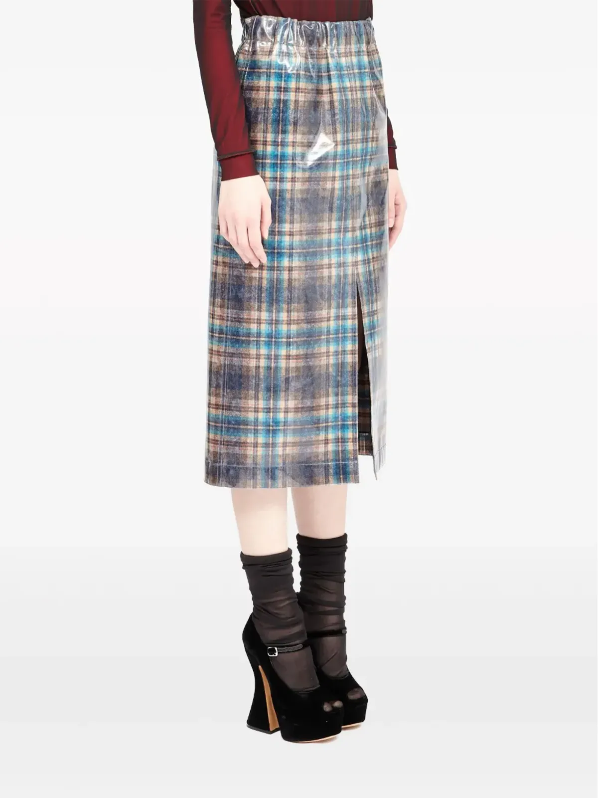 Maison Margiela x Pendleton チェック柄 ラッカー仕上げスカート - グリーン - 画像3