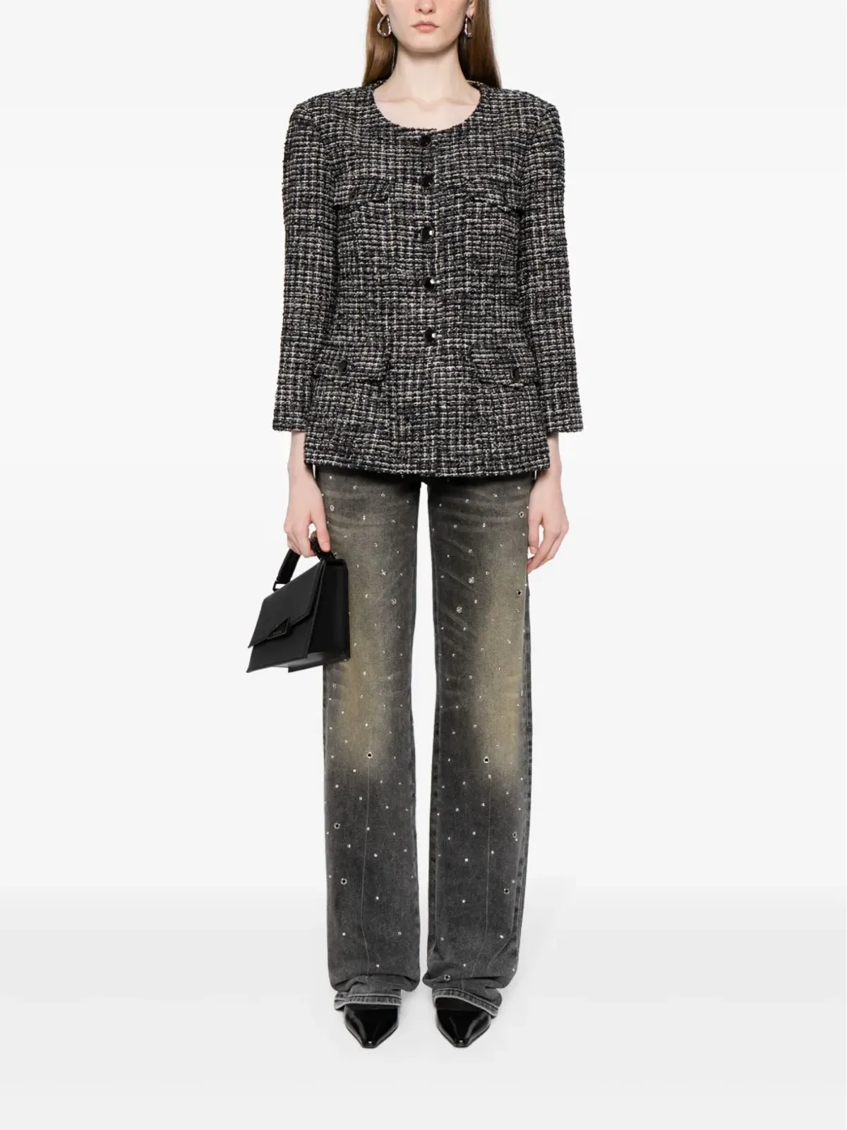 CHANEL ビンテージ シングルブレスト ツイード ジャケット - ブラック - 画像2