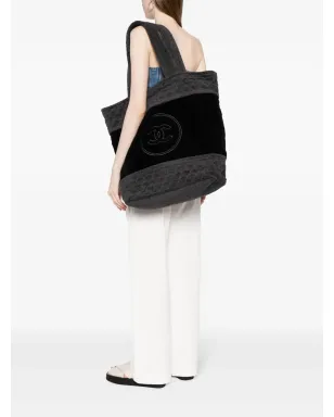 CHANEL ビンテージ 2018 CC テリークロス トートバッグ - ブラック - サムネイル2