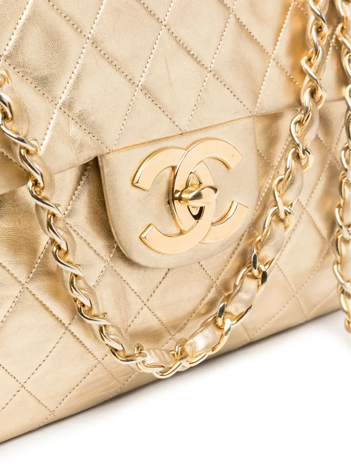 CHANEL ビンテージ 1991年 ジャンボ クラシック フラップ ショルダーバッグ ゴールド - 画像4
