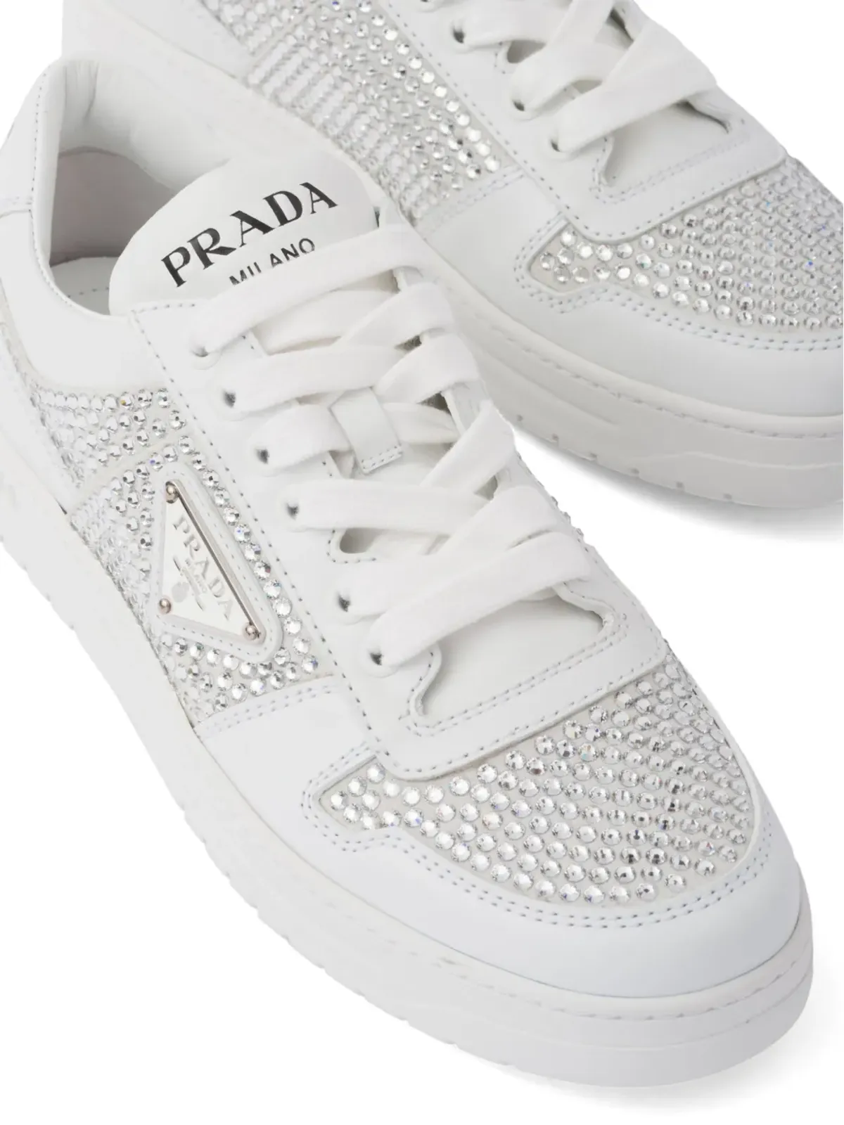 Prada クリスタル装飾レザー スニーカー - 画像5
