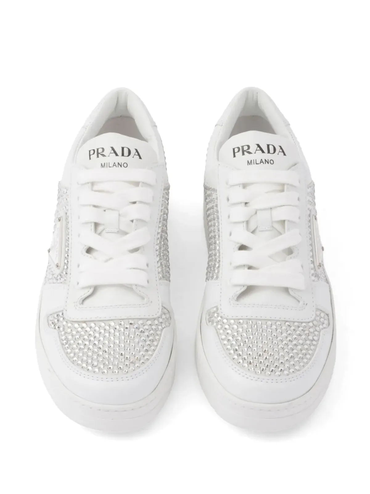 Prada クリスタル装飾レザー スニーカー - 画像4
