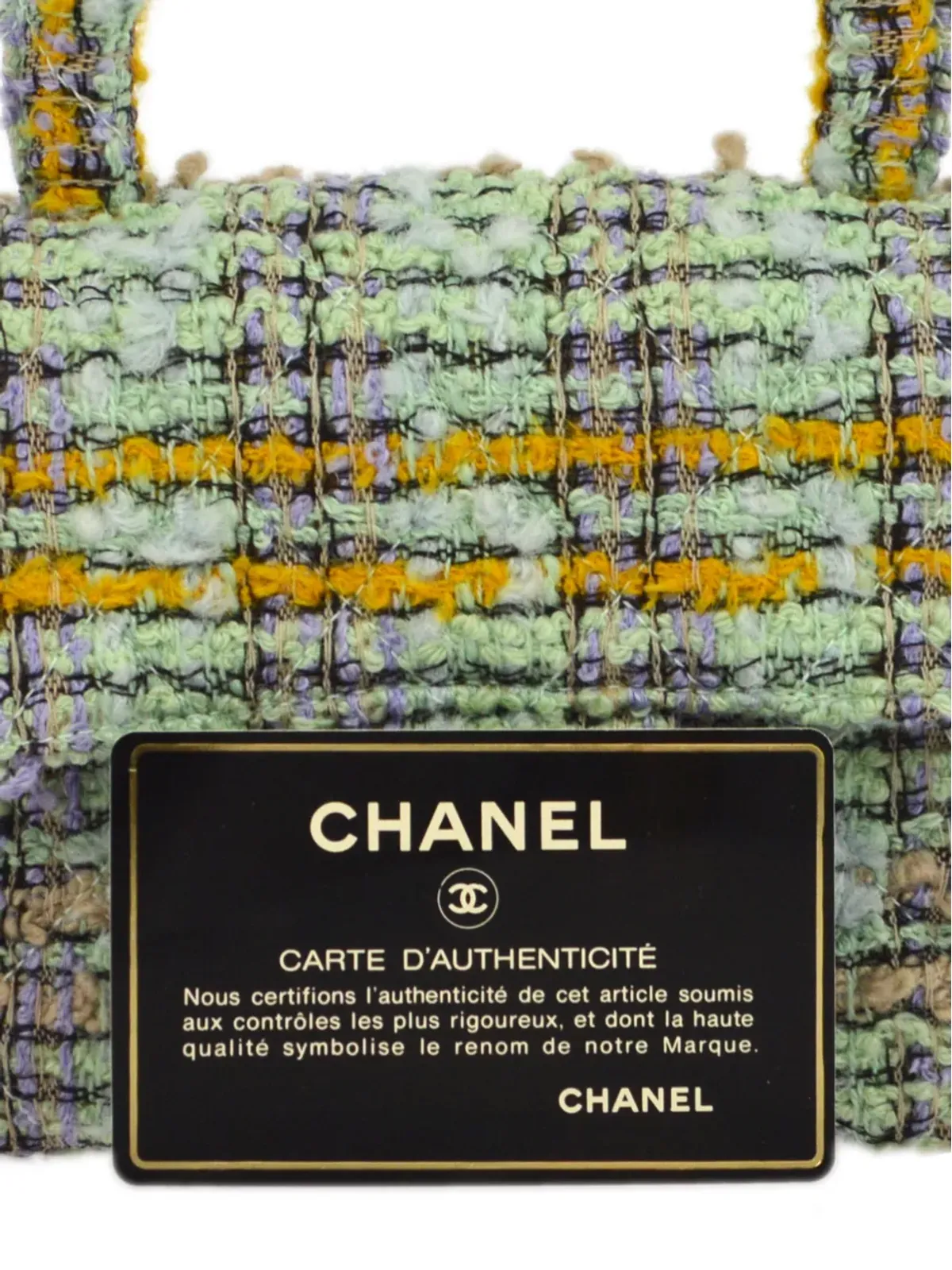 CHANEL ビンテージ 1992 ミニクラシックフラップ ツイード ハンドバッグ - グリーン - 画像5