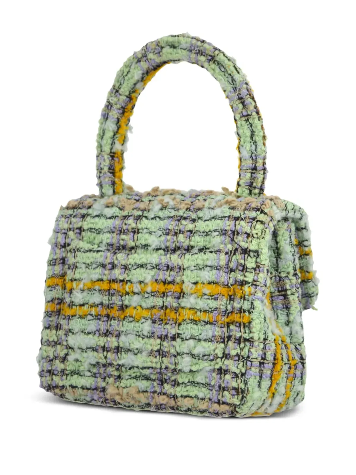 CHANEL ビンテージ 1992 ミニクラシックフラップ ツイード ハンドバッグ - グリーン - 画像2