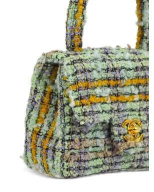 CHANEL ビンテージ 1992 ミニクラシックフラップ ツイード ハンドバッグ - グリーン - サムネイル3
