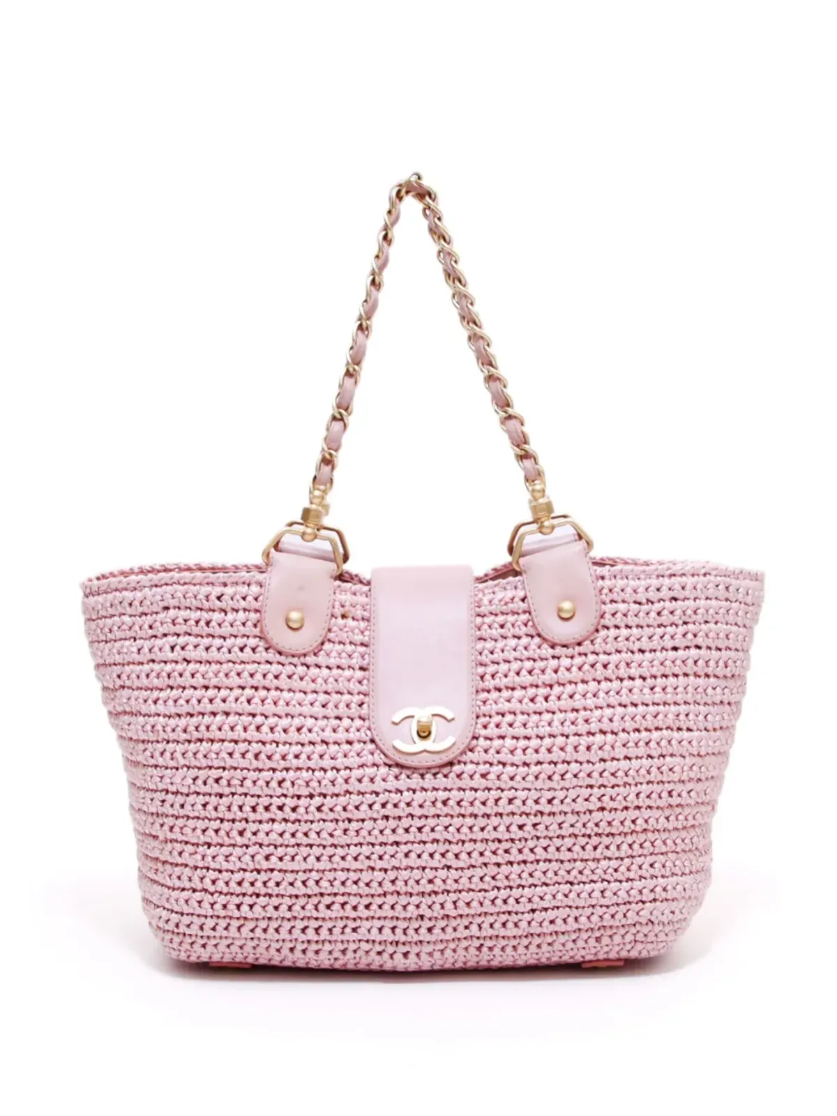 CHANEL ビンテージ 2005 CC ラフィア トートバッグ - ピンク - 画像1