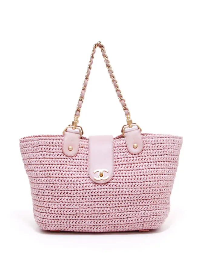 CHANEL Pre-Owned CHANEL ビンテージ 2005 CC ラフィア トートバッグ - ピンクの商品画像