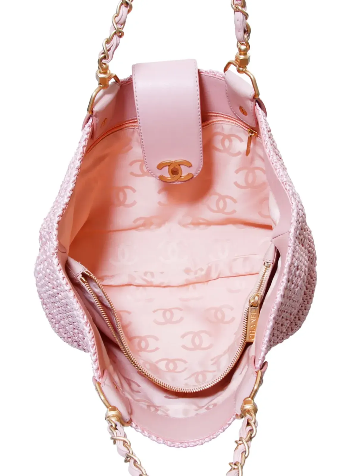 CHANEL ビンテージ 2005 CC ラフィア トートバッグ - ピンク - 画像5