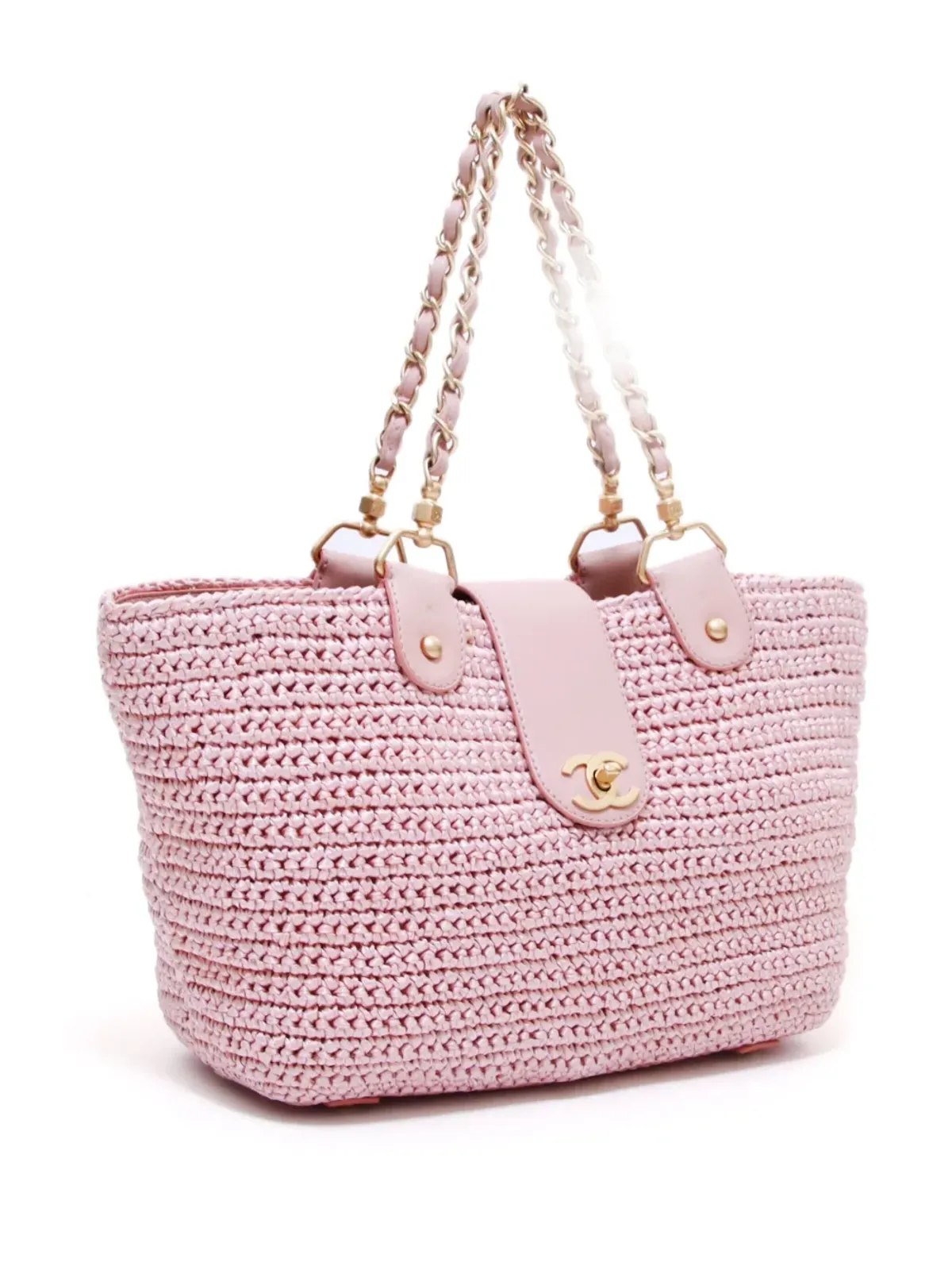 CHANEL ビンテージ 2005 CC ラフィア トートバッグ - ピンク - 画像3