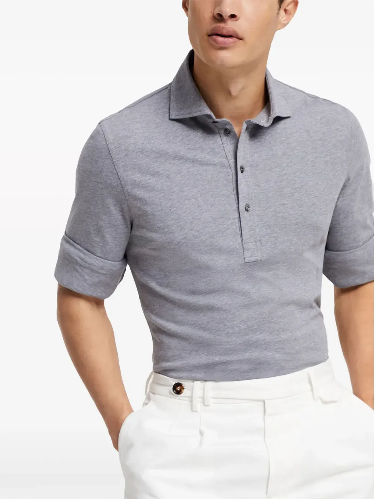 Brunello Cucinelli メランジュ風コットン ポロシャツ グレー - 画像5
