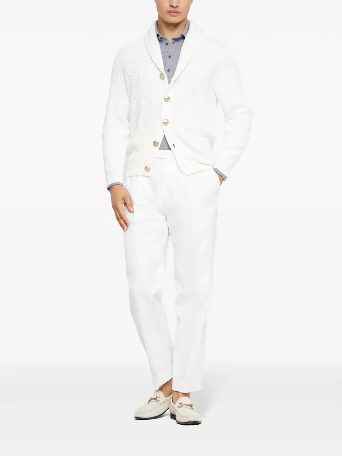 Brunello Cucinelli メランジュ風コットン ポロシャツ グレー - 画像2