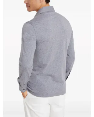 Brunello Cucinelli メランジュ風コットン ポロシャツ グレー - サムネイル4