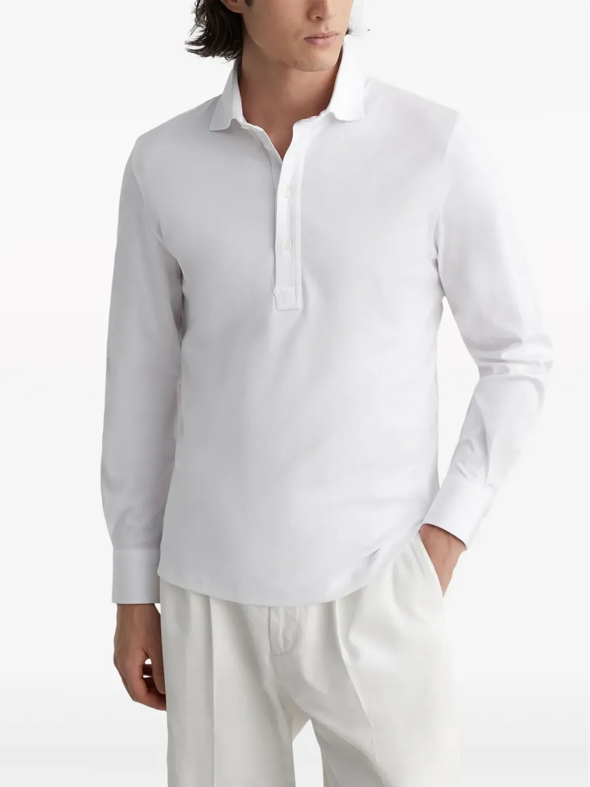 Brunello Cucinelli 半袖コットン混紡ポロシャツ ホワイト - 画像3