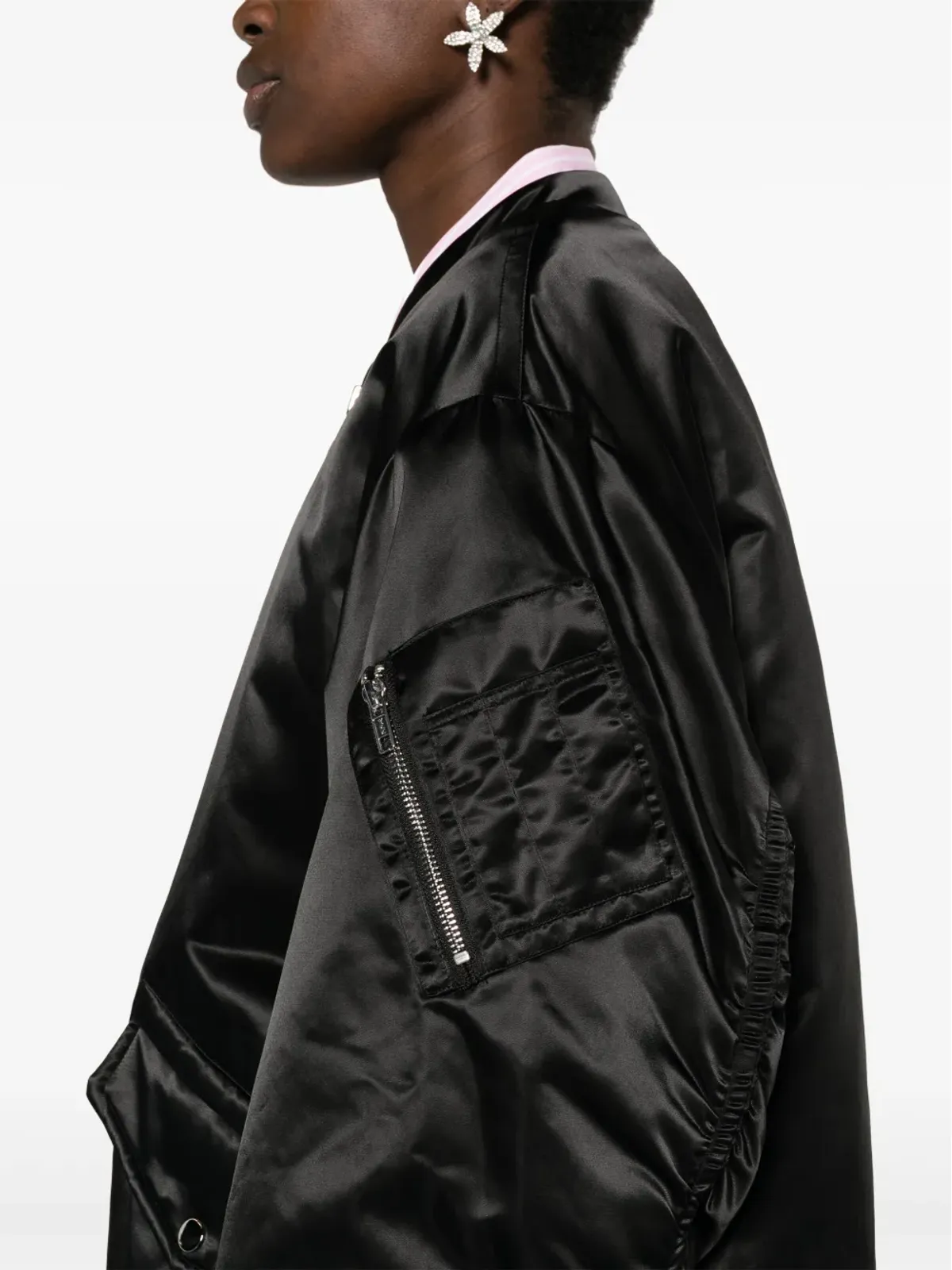 STAND STUDIO Prim satin bomber jacket - Black - 画像5