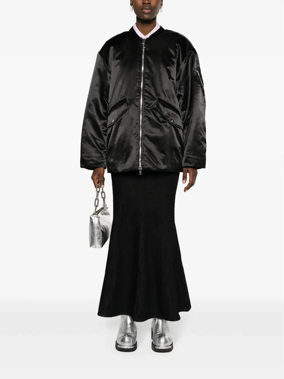 STAND STUDIO Prim satin bomber jacket - Black - 画像2