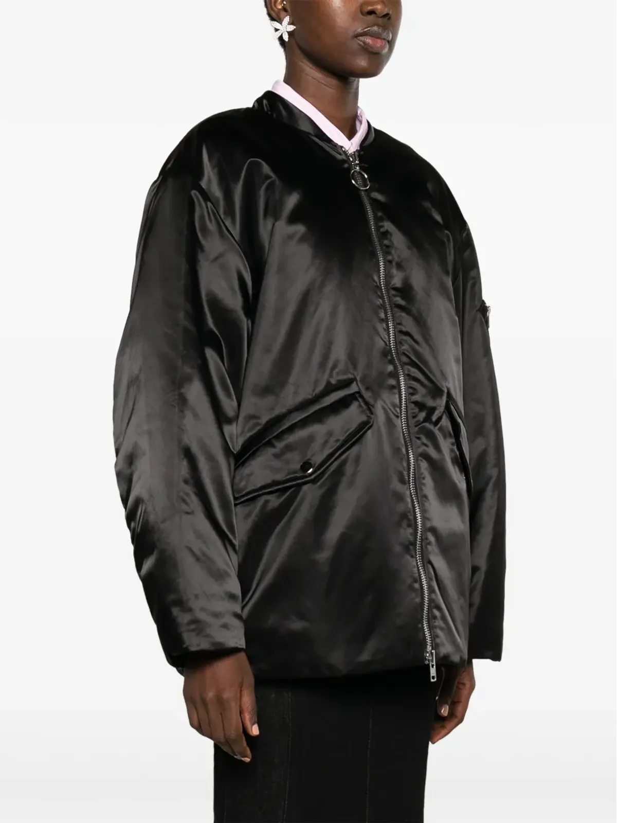 STAND STUDIO Prim satin bomber jacket - Black - 画像3