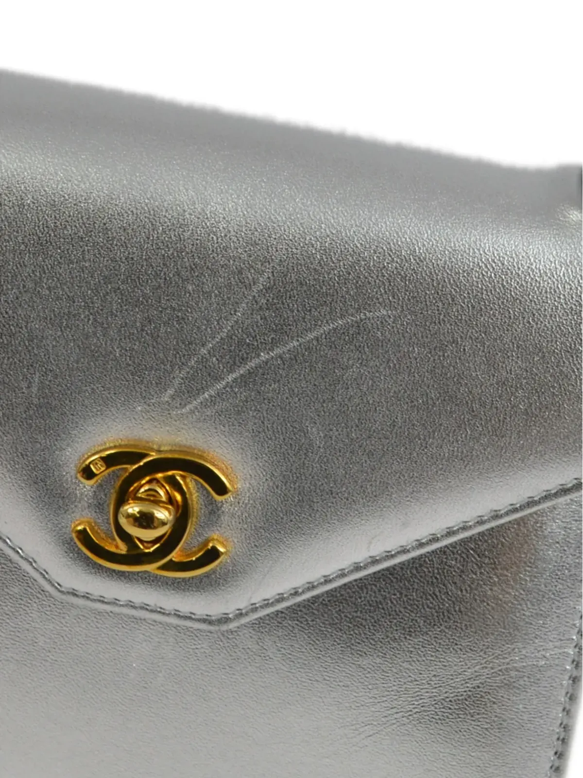CHANEL ビンテージ 1997 CCターンロック ハンドバッグ - シルバー - 画像5