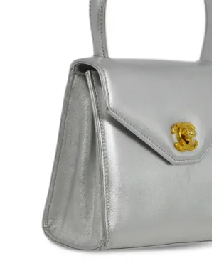 CHANEL ビンテージ 1997 CCターンロック ハンドバッグ - シルバー - サムネイル3