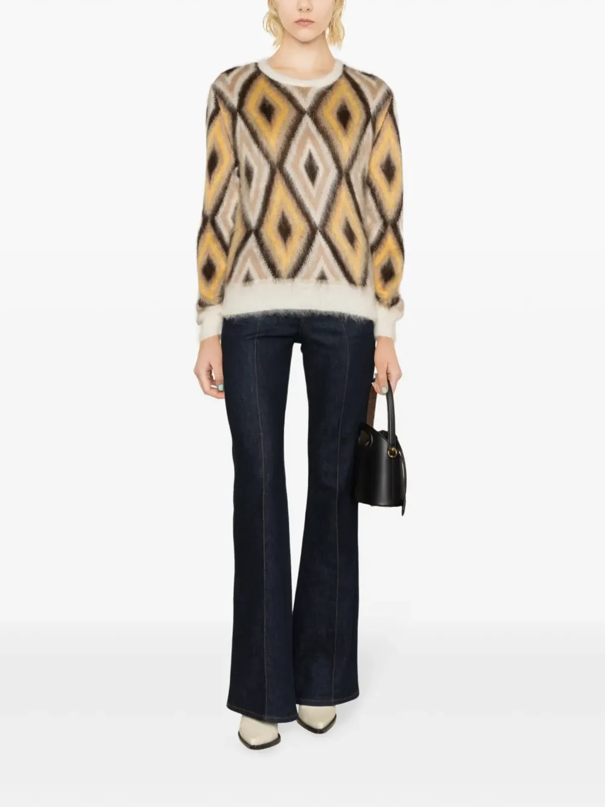 ETRO ダイヤモンドジャカード ラウンドネック ニットセーター ブラウン - 画像2