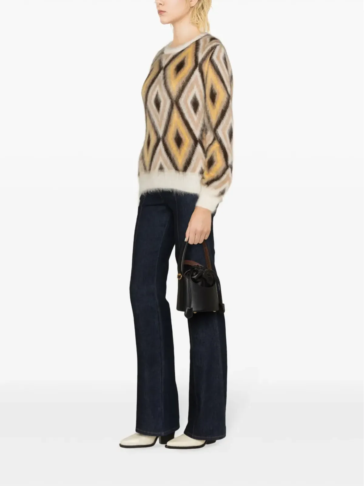 ETRO ダイヤモンドジャカード ラウンドネック ニットセーター ブラウン - 画像3