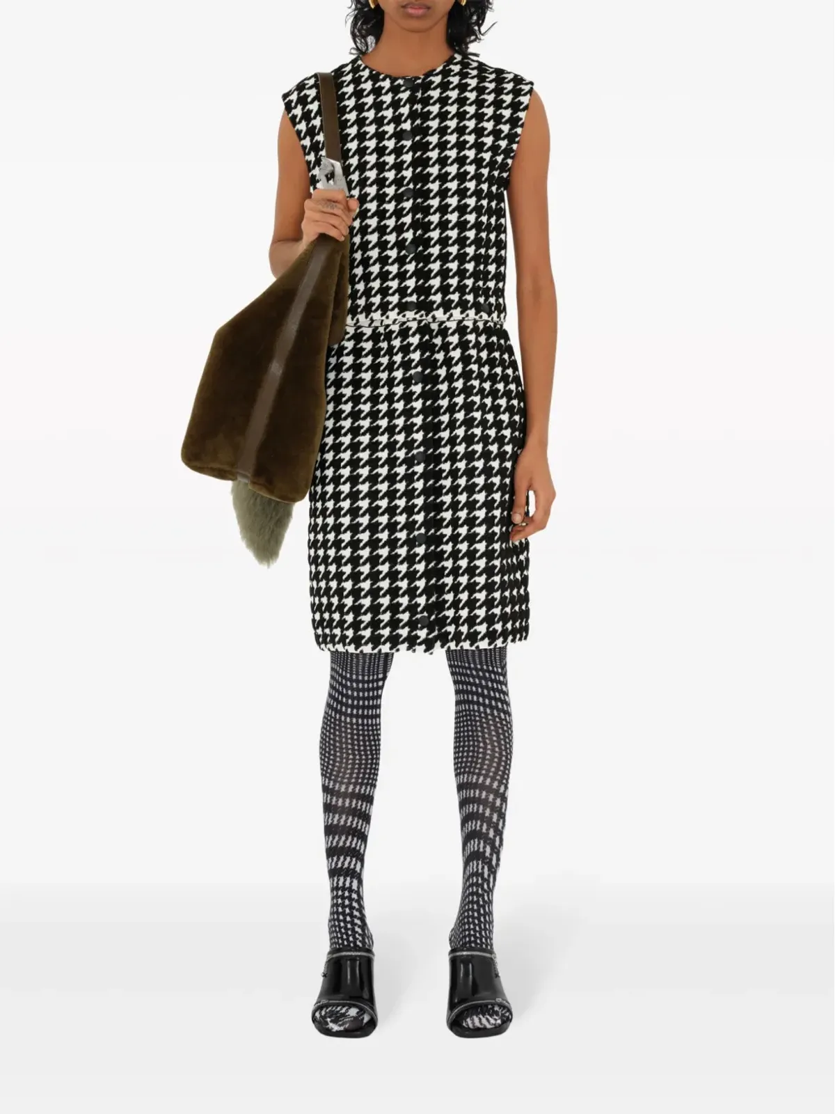 Burberry ハウンドトゥース柄 ノースリーブ ミニドレス ブラック - 画像2