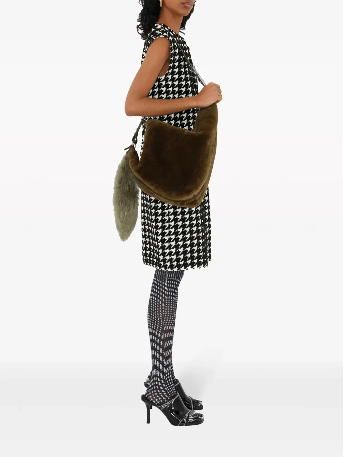Burberry ハウンドトゥース柄 ノースリーブ ミニドレス ブラック - 画像3