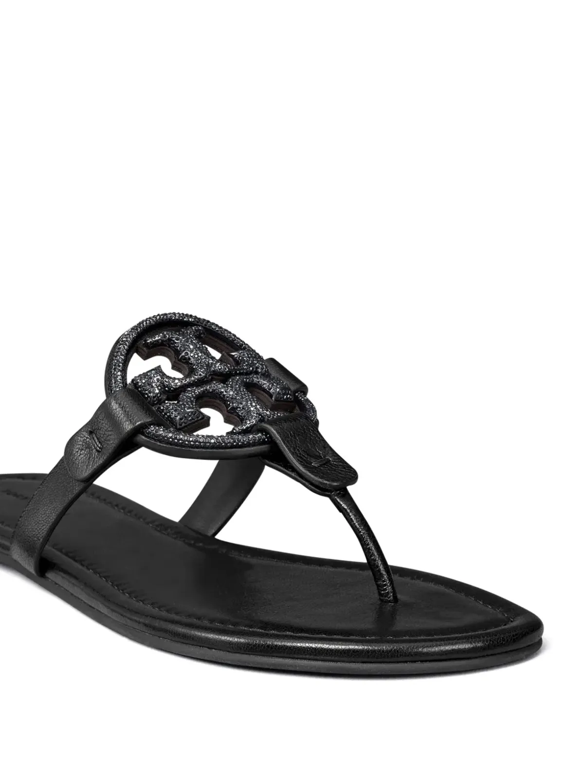 Tory Burch ミラー パヴェ レザー フリップフロップ - ブラック - 画像3