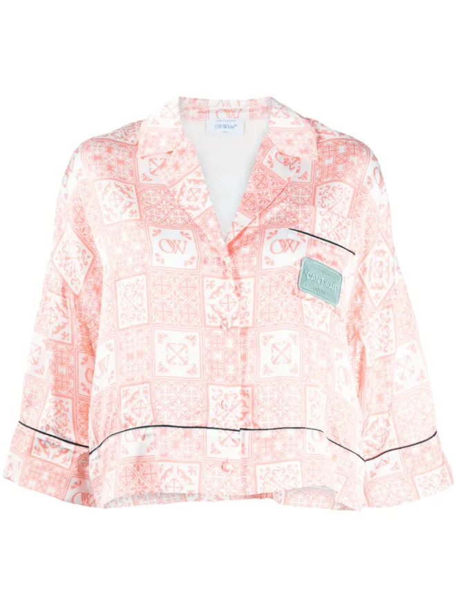 OFF-WHITE Off-White グラフィックプリント サテン シャツ - ピンクの商品画像