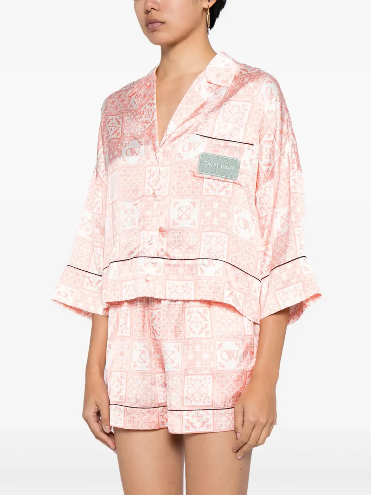Off-White グラフィックプリント サテン シャツ - ピンク - 画像3