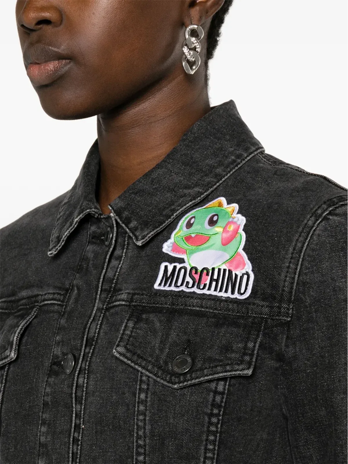Moschino カートゥーンアップリケ クロップド デニムジャケット - 画像5
