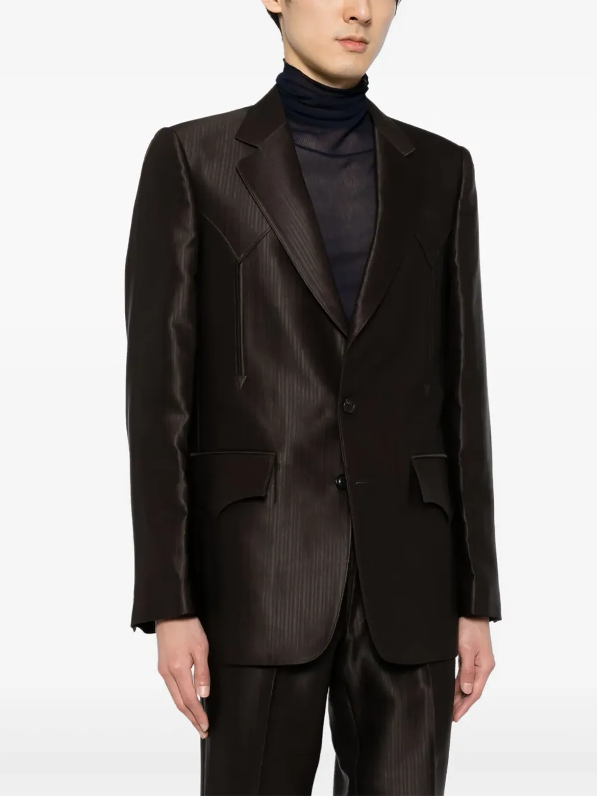 Maison Margiela ストライプ柄のシングルブレスト ブレザー - ブラウン - 画像3