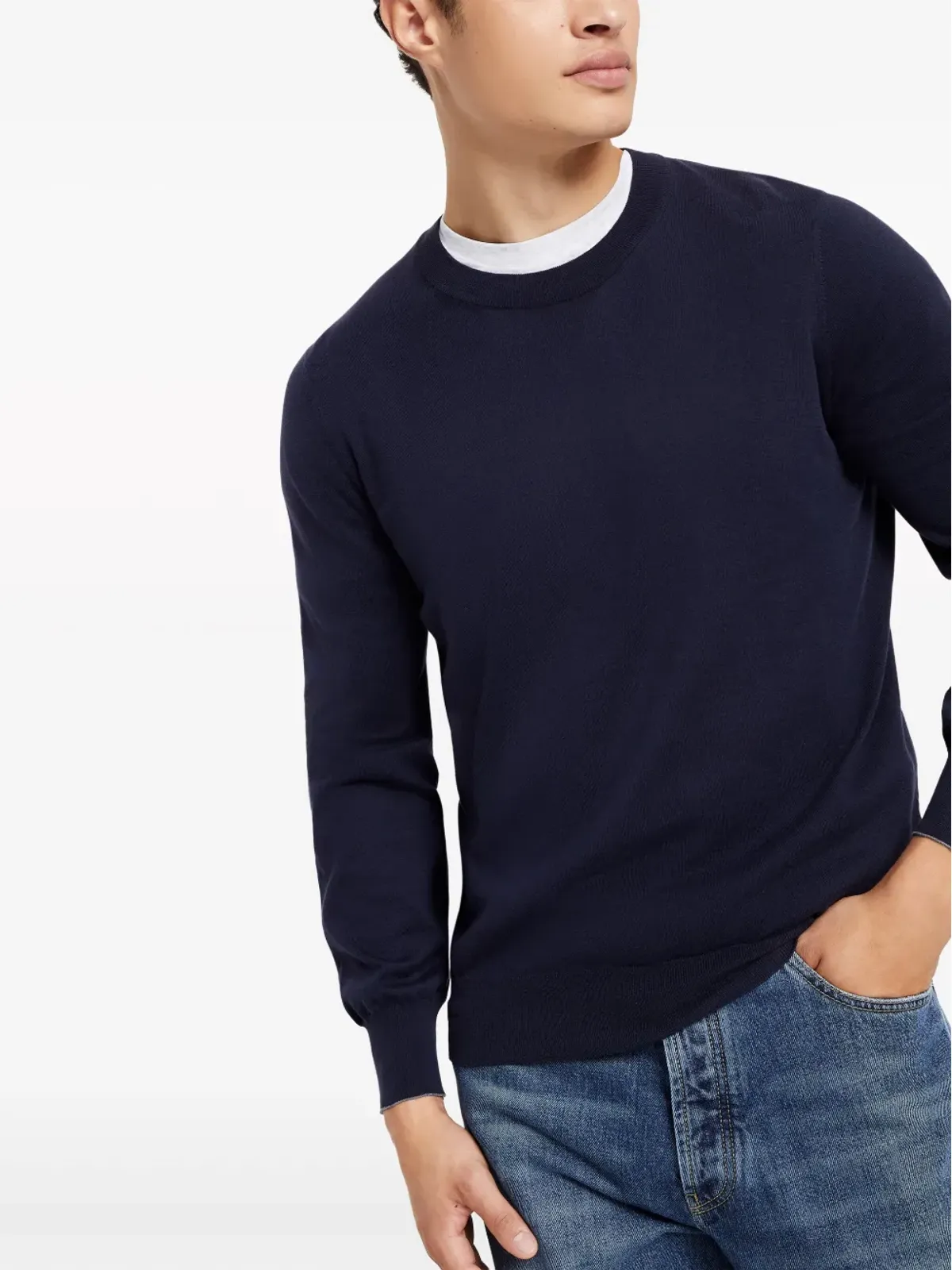 Brunello Cucinelli クルーネック コットン セーター ブルー - 画像4