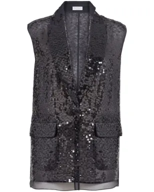 Brunello Cucinelli スパンコール付きシルクのジレ - ブラック - サムネイル1