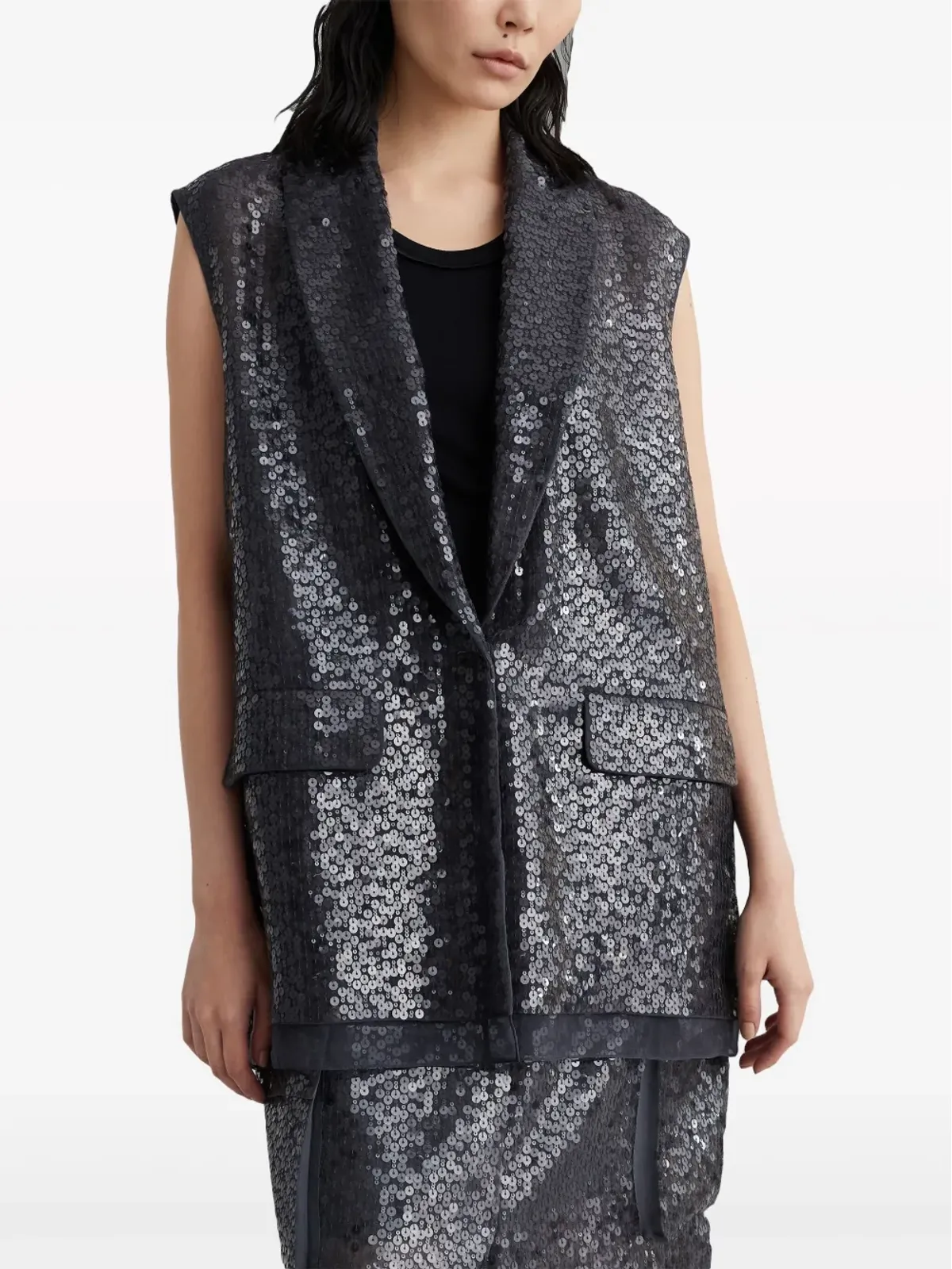 Brunello Cucinelli スパンコール付きシルクのジレ - ブラック - 画像3