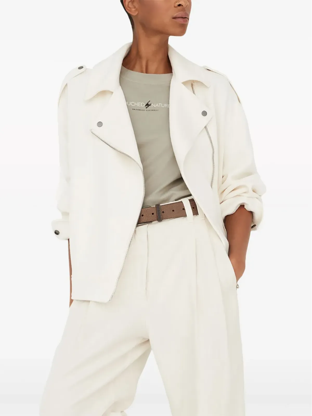 Brunello Cucinelli スローガンプリント コットン Tシャツ - グリーン - 画像2