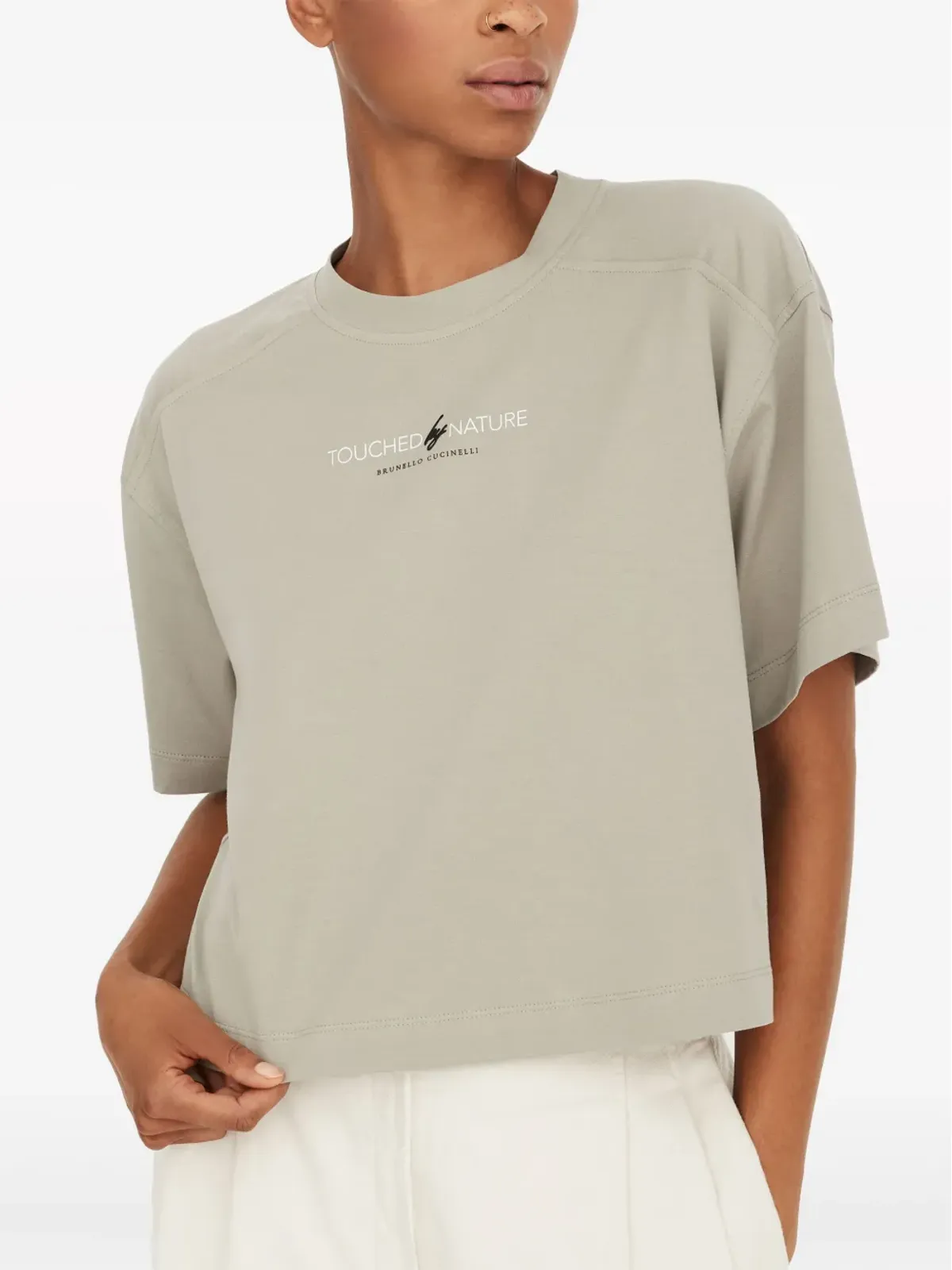 Brunello Cucinelli スローガンプリント コットン Tシャツ - グリーン - 画像3